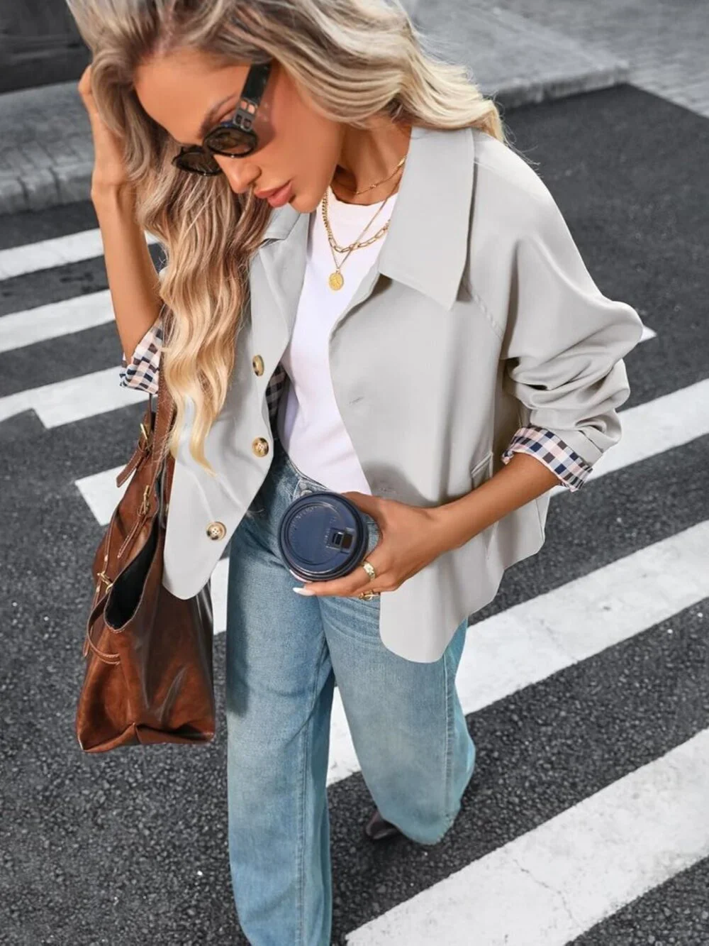 Women's Cropped Trench Coat Spring Fashion Jackets Outfit Single Breasted Beige